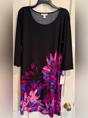 Dana Buchman Black Dress with Pink & Blue Floral Accent